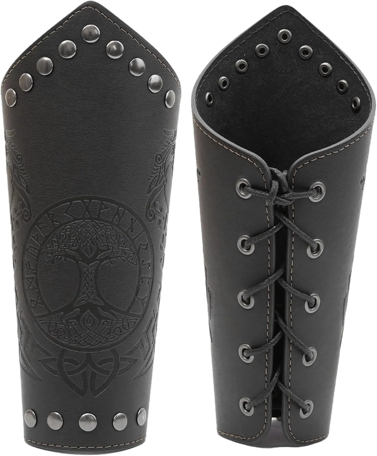 Leather Bracers Medieval for Men Viking Embossed Leather Gauntlets Armbands Costume Accessories