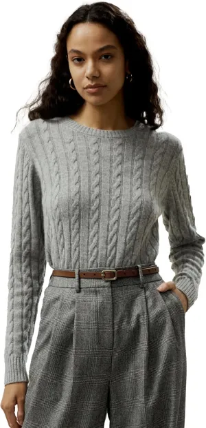 LilySilk Wool Cashmere Sweater for Women Basic Classic Ladies' Pullover Preppy Style Ribbed Cable Knit Fall Winter Top