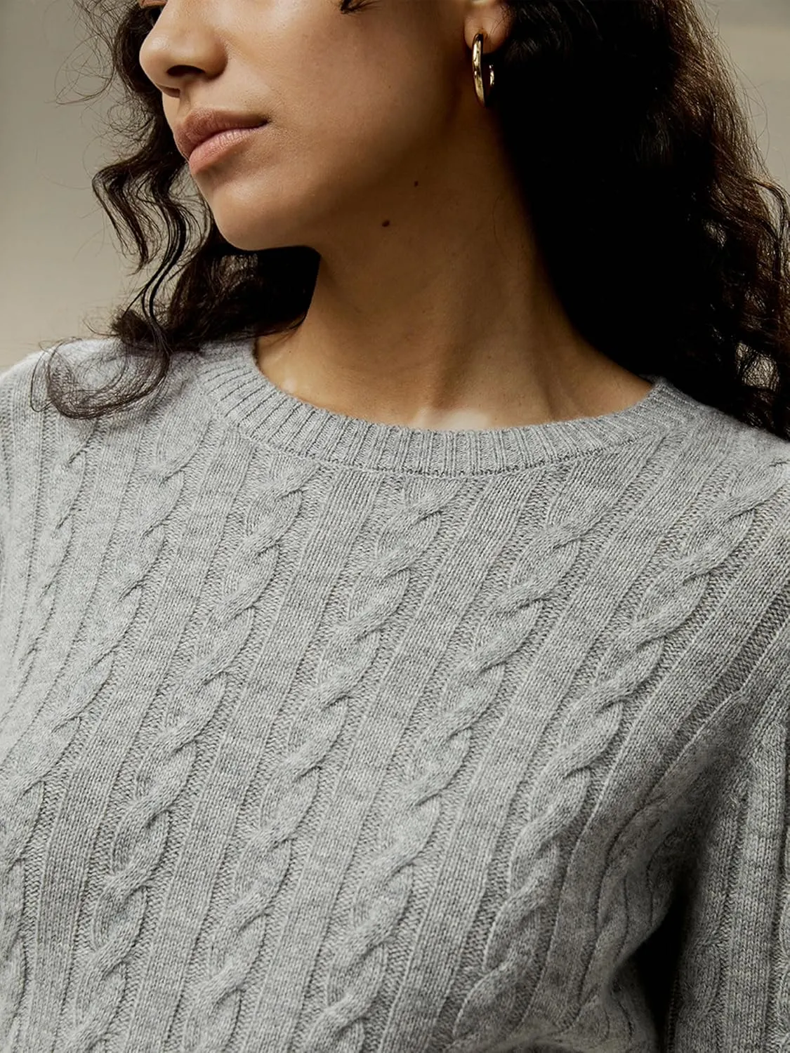 LilySilk Wool Cashmere Sweater for Women Basic Classic Ladies' Pullover Preppy Style Ribbed Cable Knit Fall Winter Top
