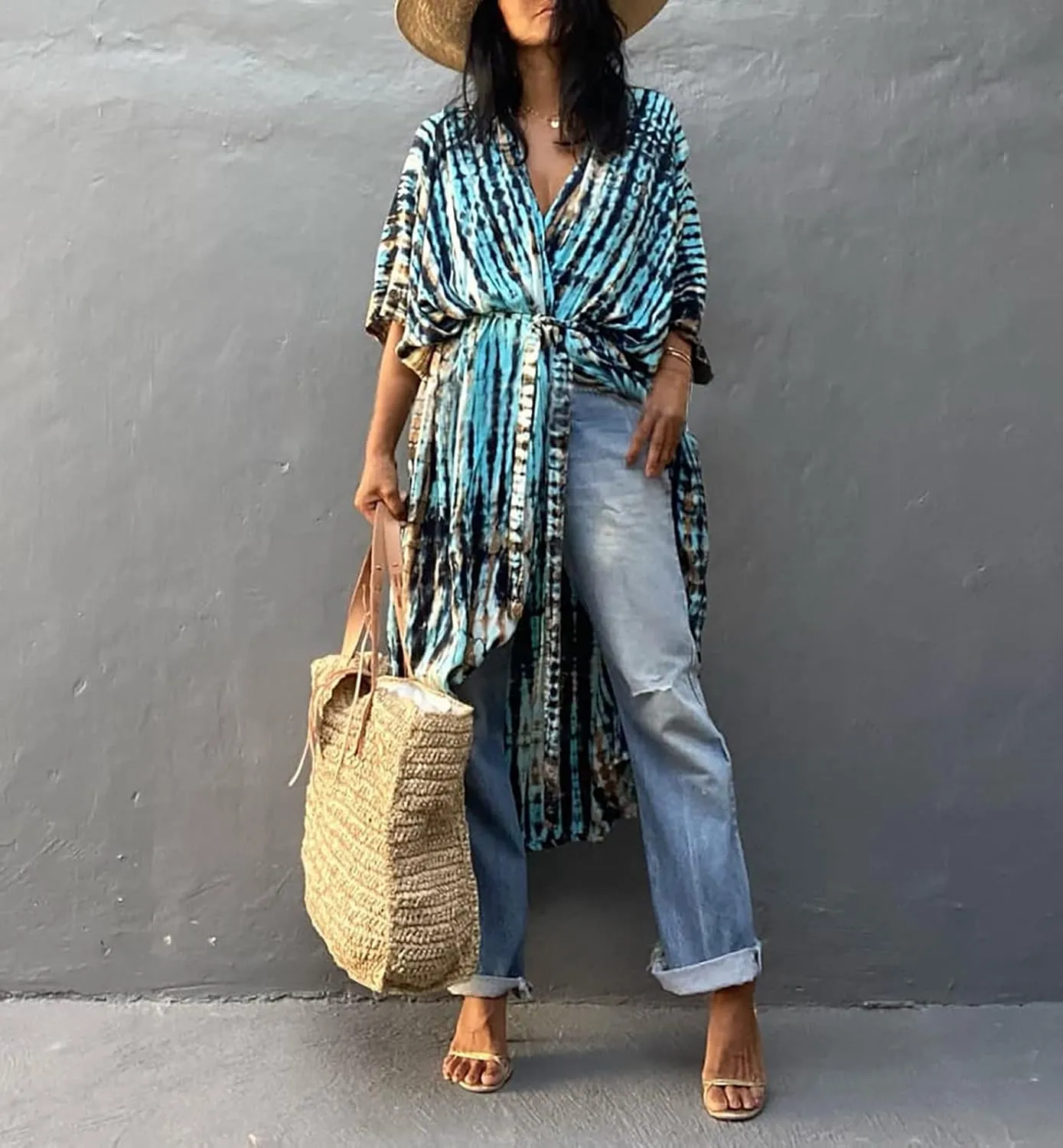 MEILING Women's Bikini Bathing Suit Cover Up Swimwear Open Front Kimono Jacket Cardigan Long Robe Dress