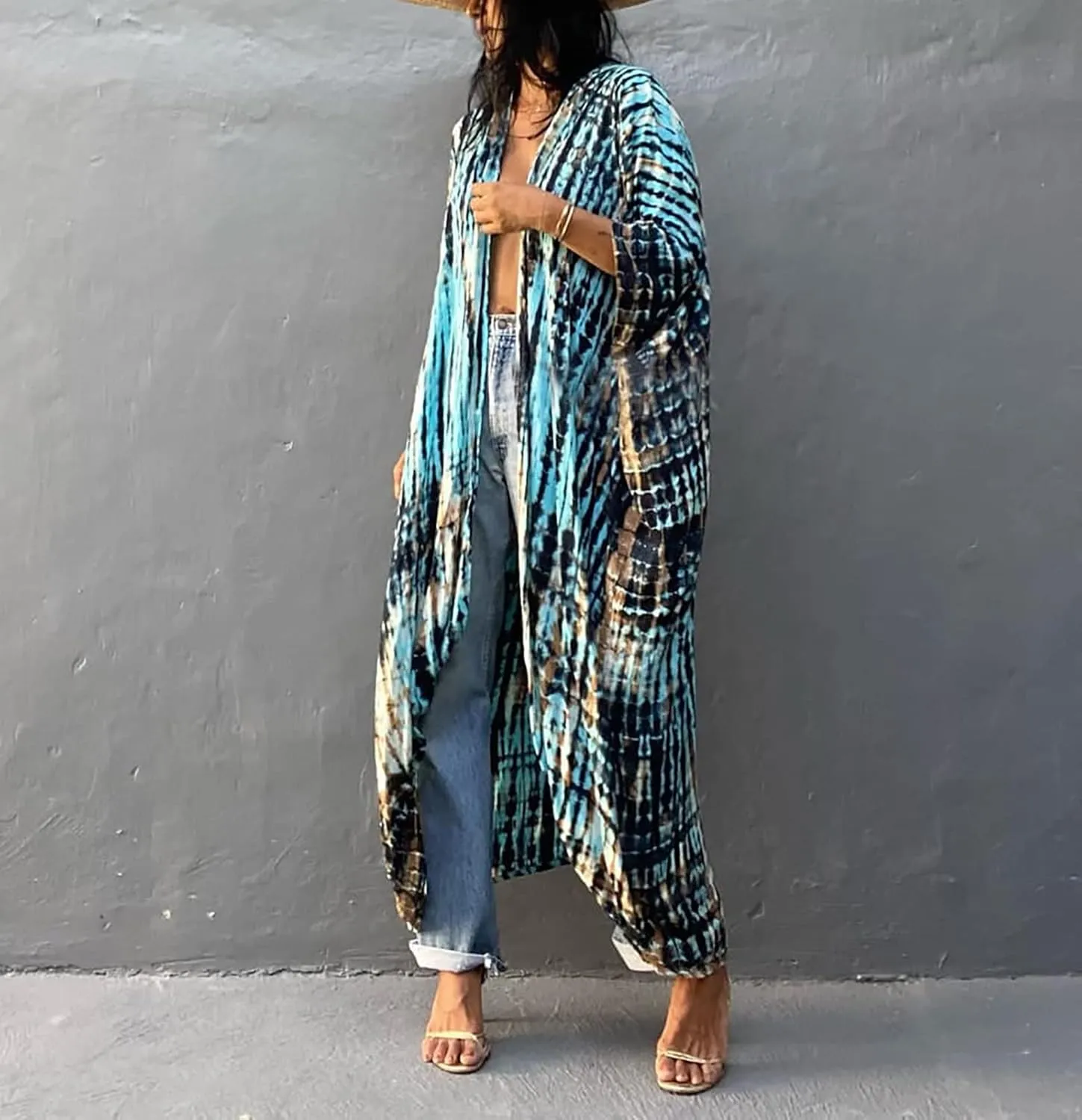 MEILING Women's Bikini Bathing Suit Cover Up Swimwear Open Front Kimono Jacket Cardigan Long Robe Dress