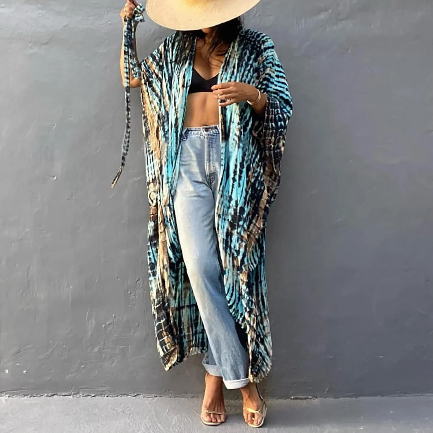 MEILING Women's Bikini Bathing Suit Cover Up Swimwear Open Front Kimono Jacket Cardigan Long Robe Dress