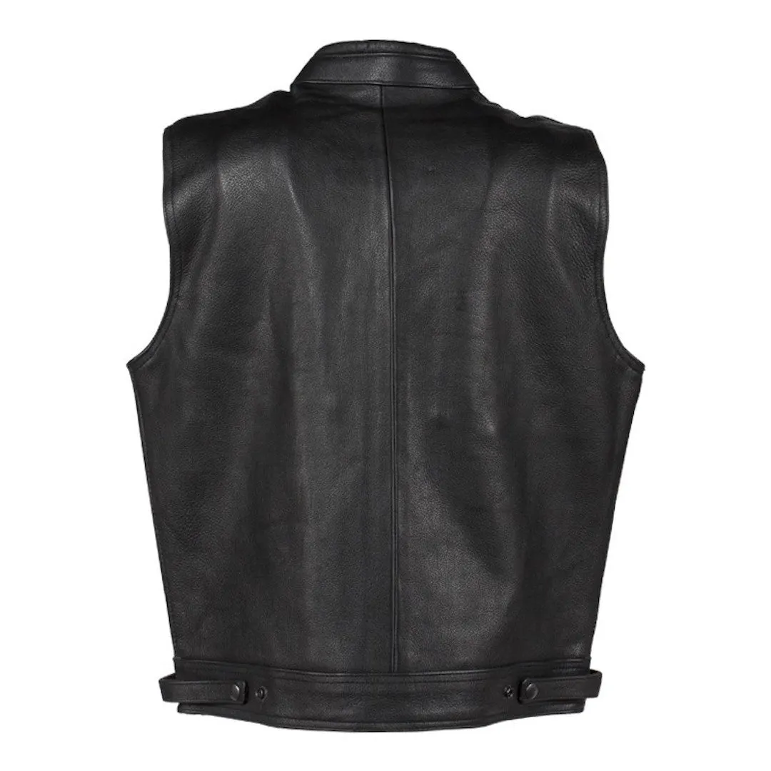 Mens Naked Leather Motorcycle Club Vest With Gun Pocket And Hidden Pockets