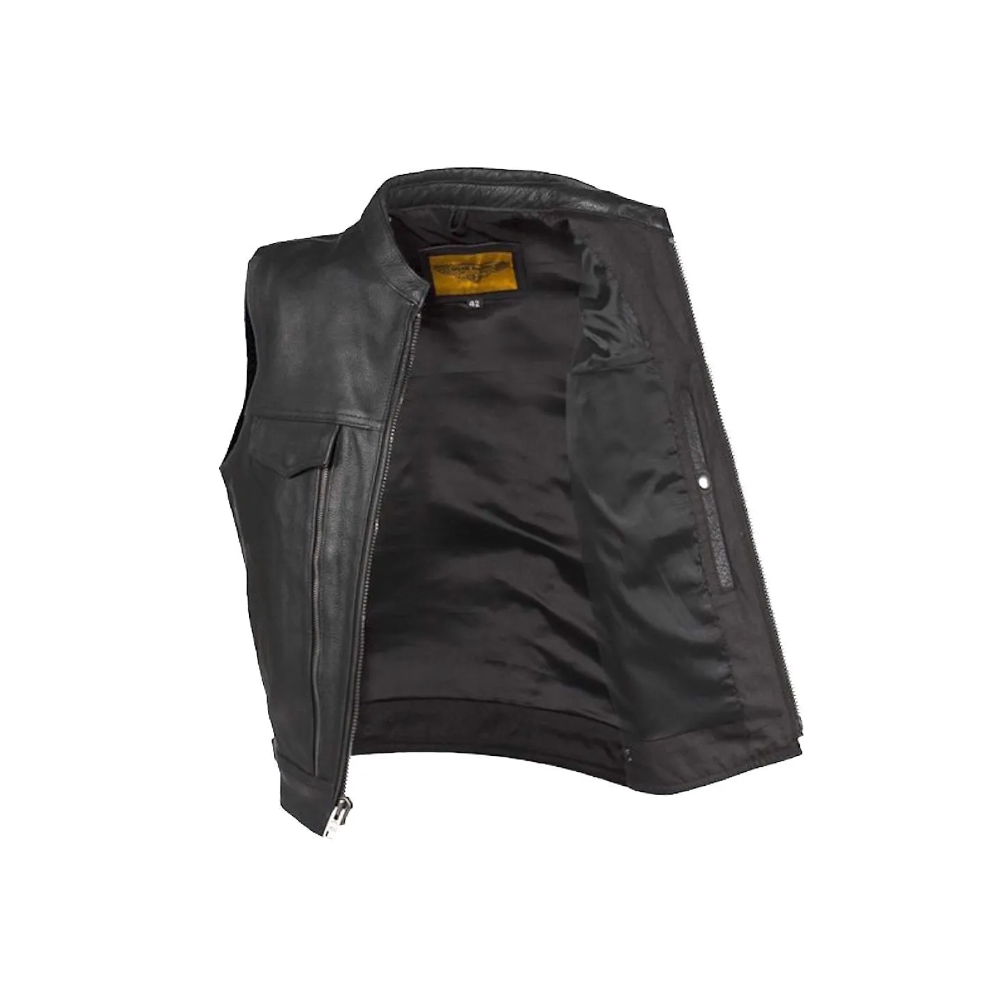 Mens Naked Leather Motorcycle Club Vest With Gun Pocket And Hidden Pockets