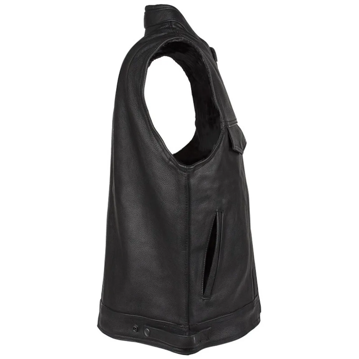Mens Naked Leather Motorcycle Club Vest With Gun Pocket And Hidden Pockets