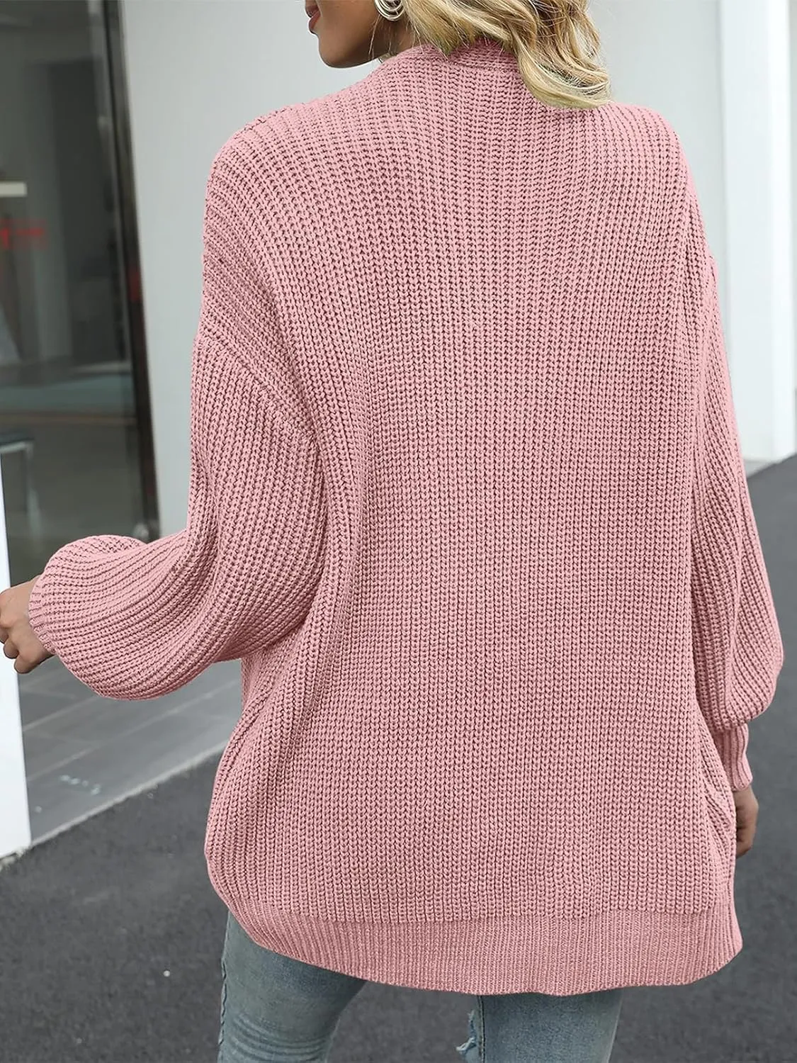 MEROKEETY Women's Fall Open Front Long Lantern Sleeve Cardigan Oversized Chunky Outwear with Pocket