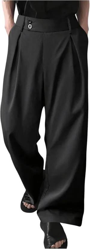 Milumia Men's High Waisted Wide Leg Pants Zipper Fly Loose Casual Trousers
