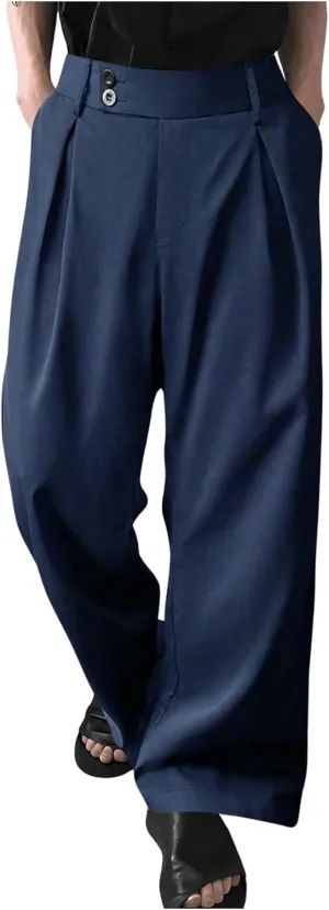 Milumia Men's High Waisted Wide Leg Pants Zipper Fly Loose Casual Trousers
