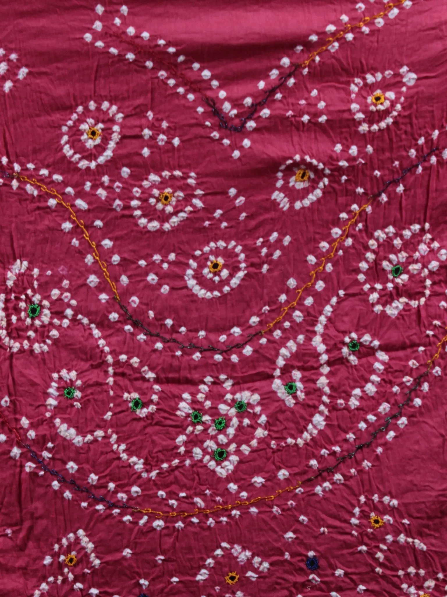 Pink Green White Hand Tie & Dye Bandhej Suit Salwar Dupatta (Set of 3) With Hand Embroidery & Mirror Work - S16281243
