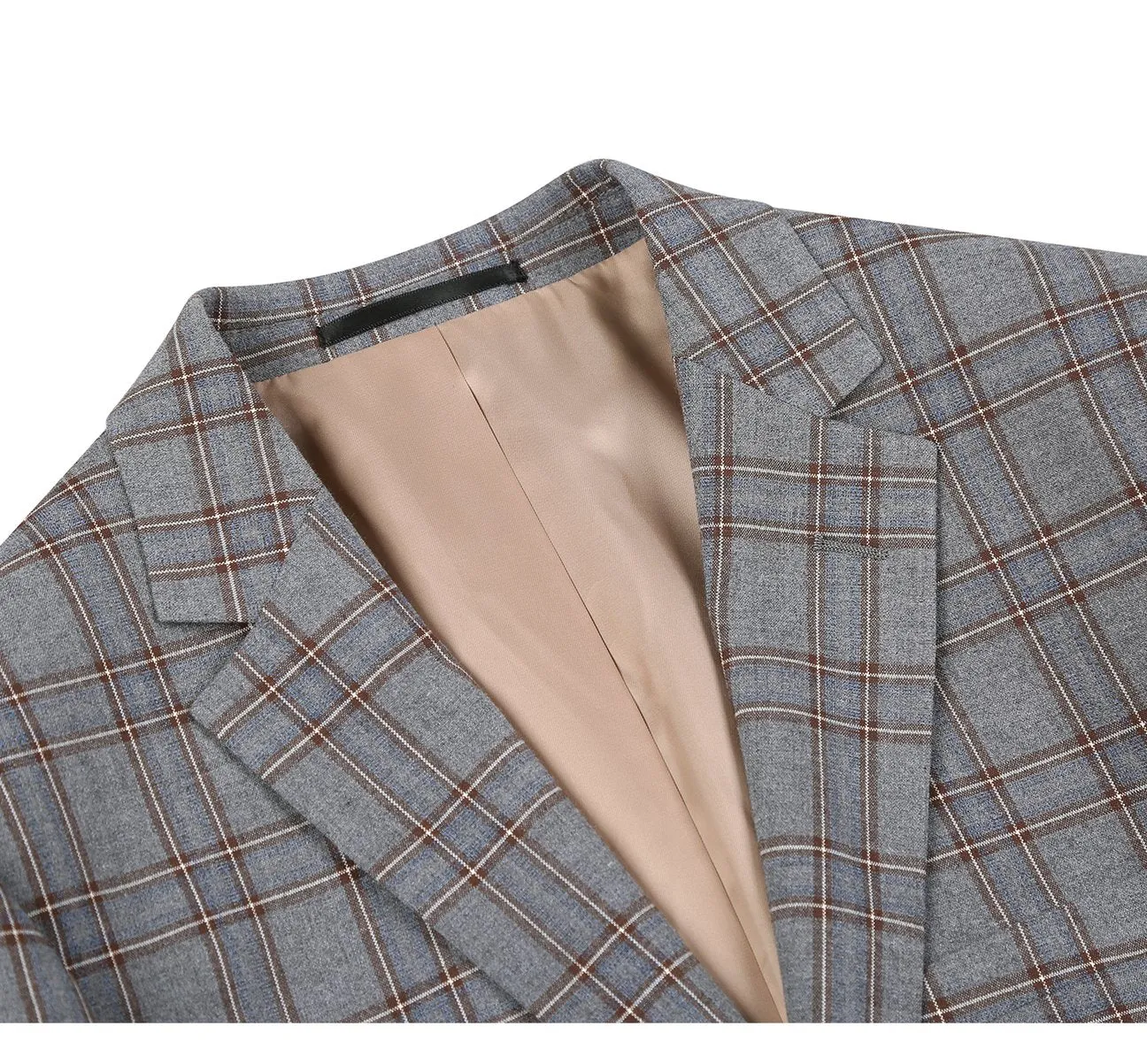 RENOIR Two Piece Slim Fit Stretch Windowpane Check Dress Suit 293-7