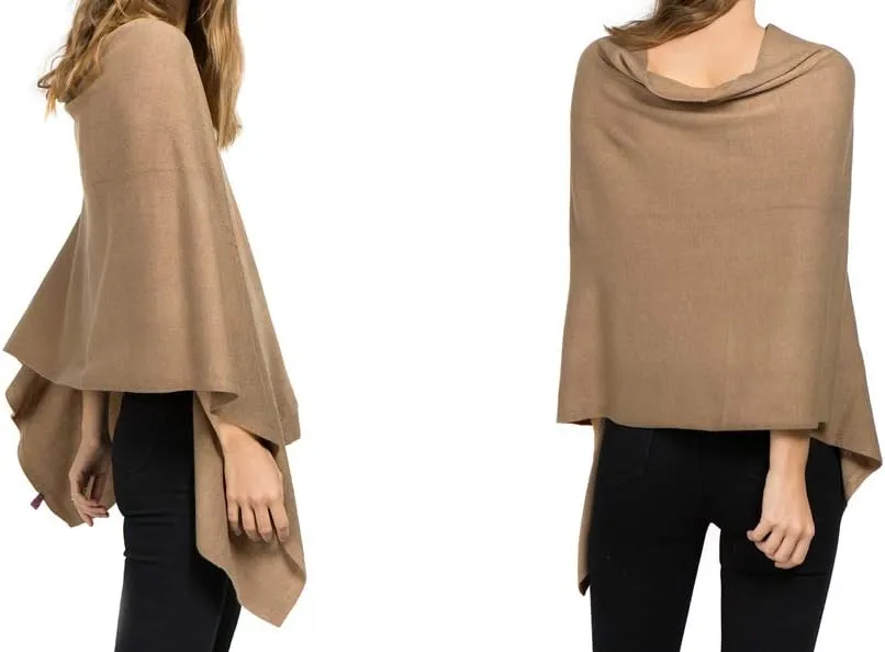 Scarfand's Versatile V-Neck Boat Neck Cashmere Feel Poncho Sweater Bright Solid Colors