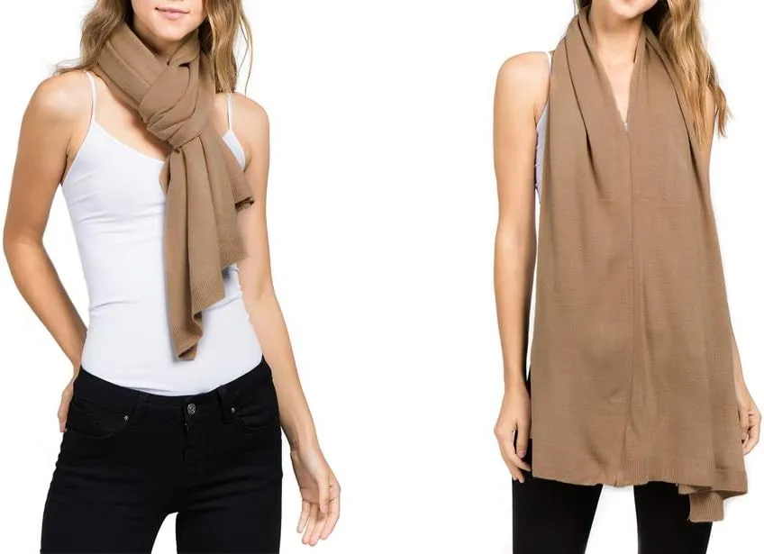 Scarfand's Versatile V-Neck Boat Neck Cashmere Feel Poncho Sweater Bright Solid Colors