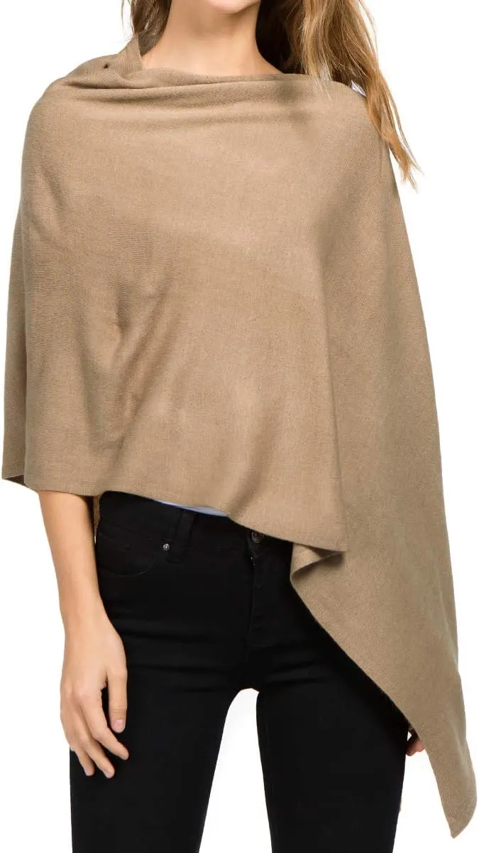 Scarfand's Versatile V-Neck Boat Neck Cashmere Feel Poncho Sweater Bright Solid Colors