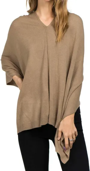 Scarfand's Versatile V-Neck Boat Neck Cashmere Feel Poncho Sweater Bright Solid Colors