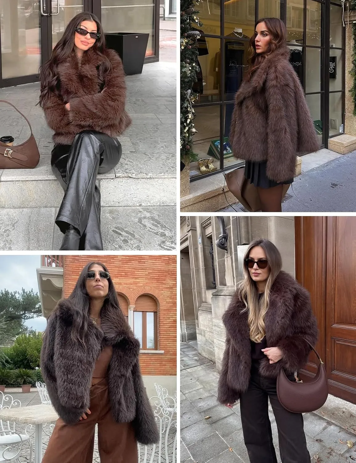 Shiyifa Faux Fur Coat for Women Fluffy Faux Fur Jacket Long Sleeve Open Front Cropped Fuzzy Outerwear