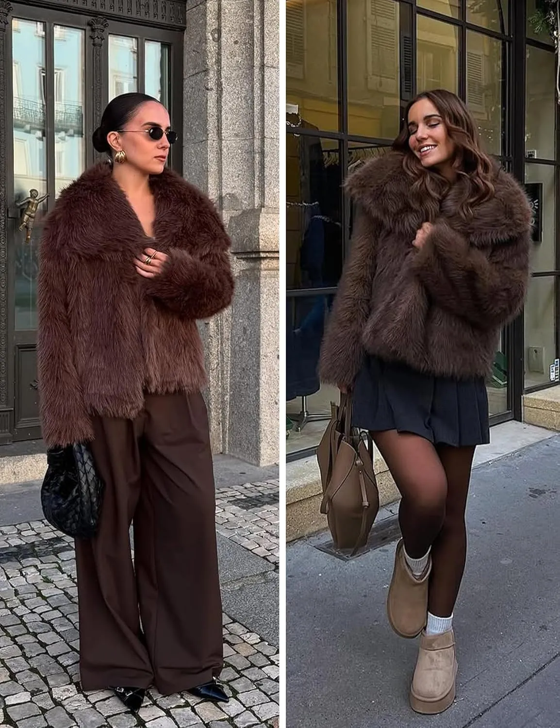 Shiyifa Faux Fur Coat for Women Fluffy Faux Fur Jacket Long Sleeve Open Front Cropped Fuzzy Outerwear