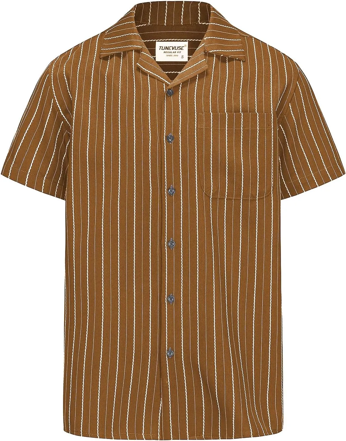 TUNEVUSE Men Hawaiian Shirt Vintage Striped Shirt Short Sleeve Summer Beach Causal Cuban Collar Shirt with Pocket