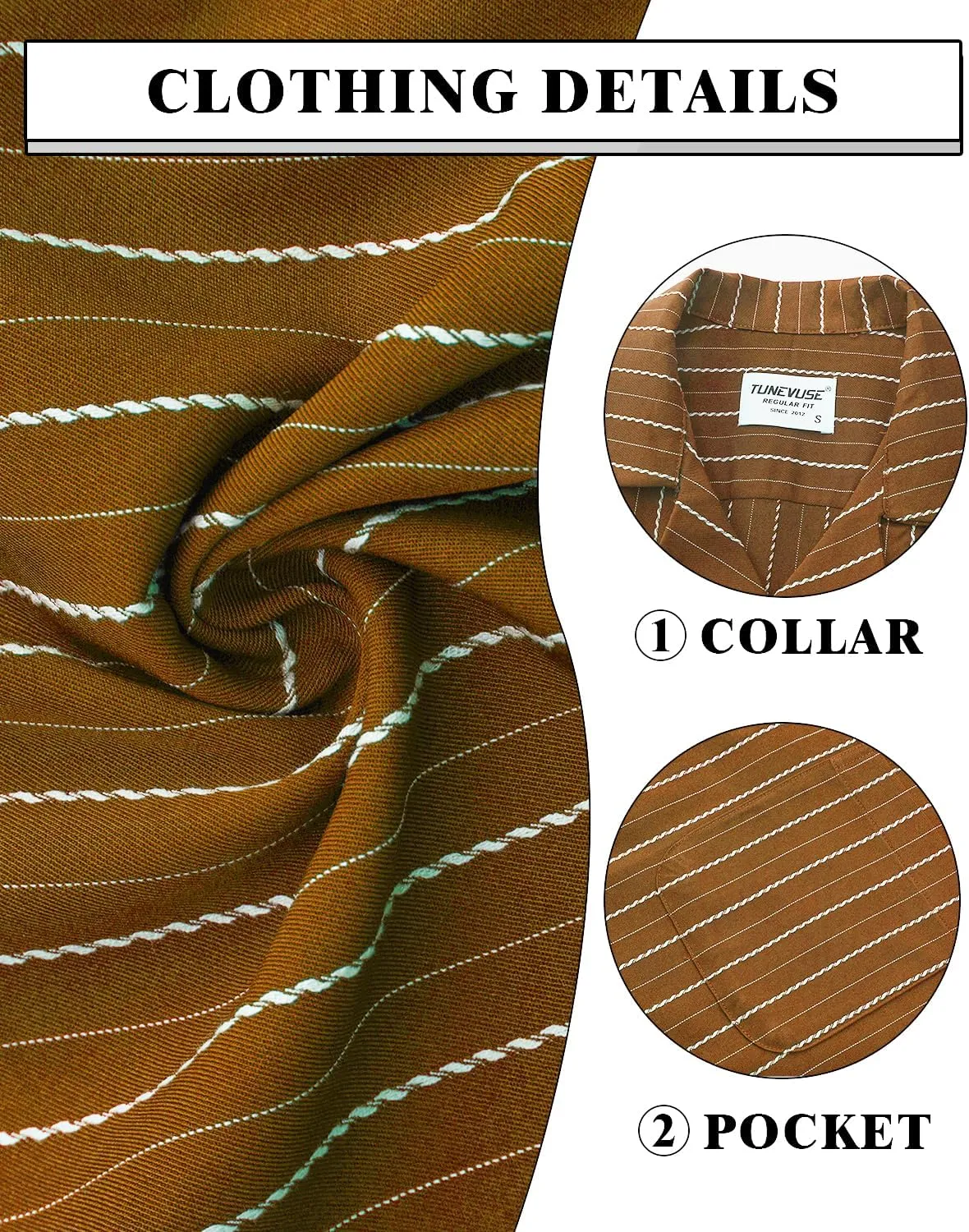 TUNEVUSE Men Hawaiian Shirt Vintage Striped Shirt Short Sleeve Summer Beach Causal Cuban Collar Shirt with Pocket