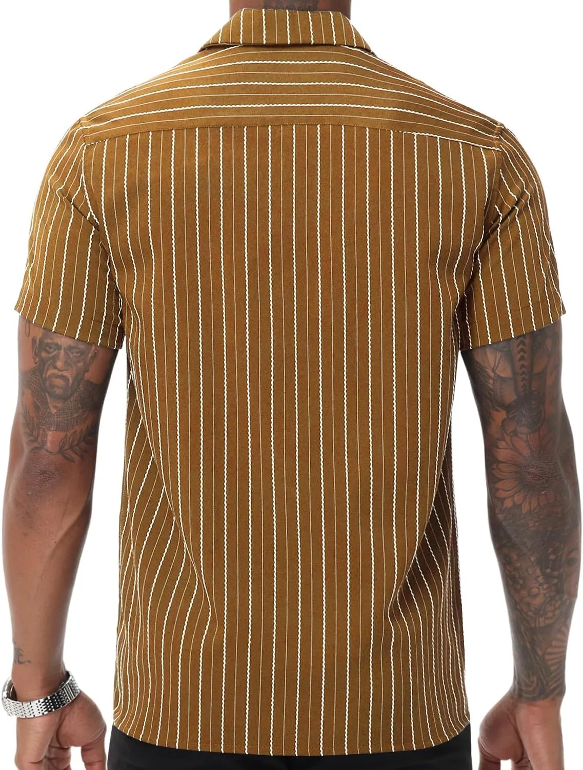 TUNEVUSE Men Hawaiian Shirt Vintage Striped Shirt Short Sleeve Summer Beach Causal Cuban Collar Shirt with Pocket
