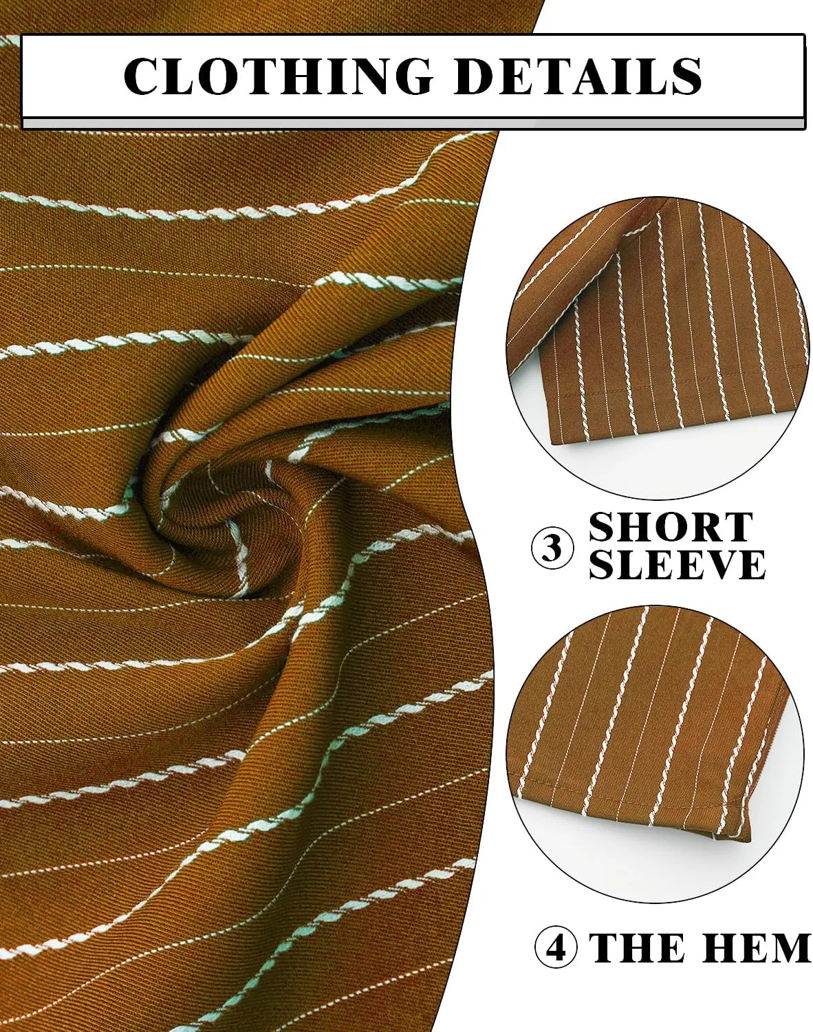 TUNEVUSE Men Hawaiian Shirt Vintage Striped Shirt Short Sleeve Summer Beach Causal Cuban Collar Shirt with Pocket