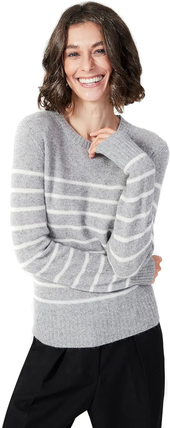 Women's 100% Pure Cashmere Long Sleeve Crew Neck Sweater - Soft, Warm, and Stylish Winter Knit Pullover