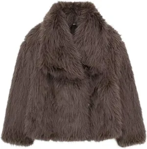 Women's Faux Fur Coat Cropped Fluffy Jacket Long Sleeve Open Front Shaggy Short Coat Outerwear