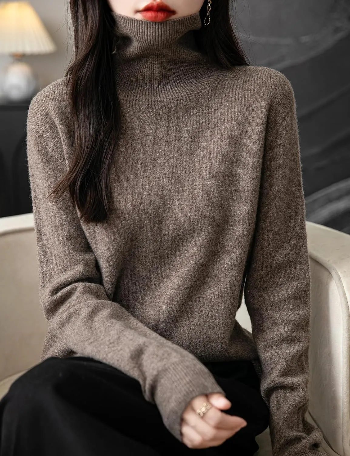 Women's Turtleneck 100% Merino Wool 2025 First-Line Ready to Wear Fall Winter Seamless Knit Pullover Sweater