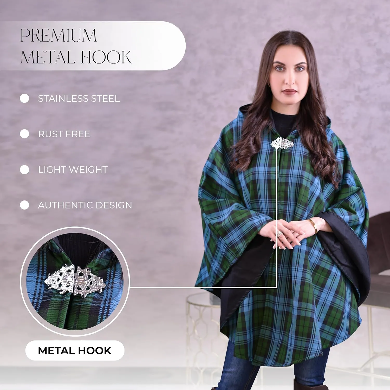 Women's Vintage Plaid Knitted Scottish Cape Traditional Cardigan