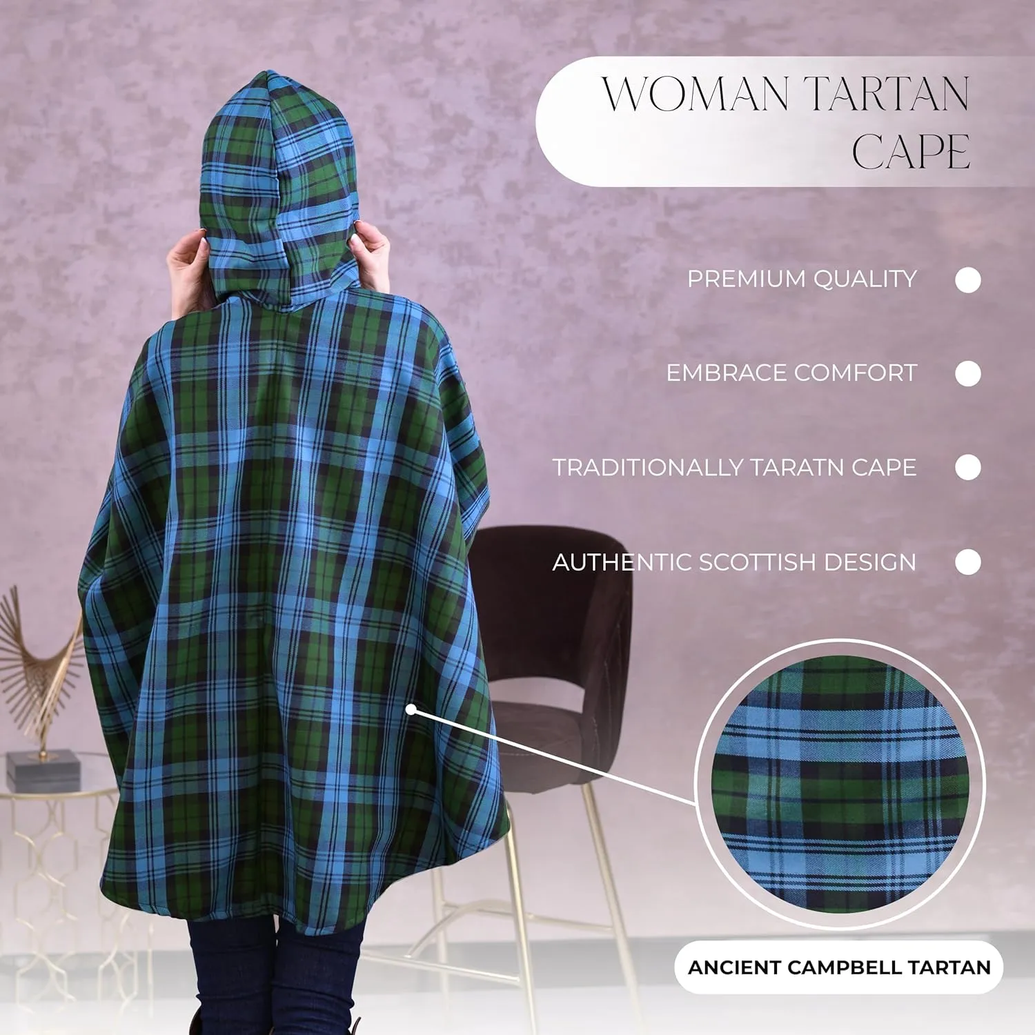 Women's Vintage Plaid Knitted Scottish Cape Traditional Cardigan