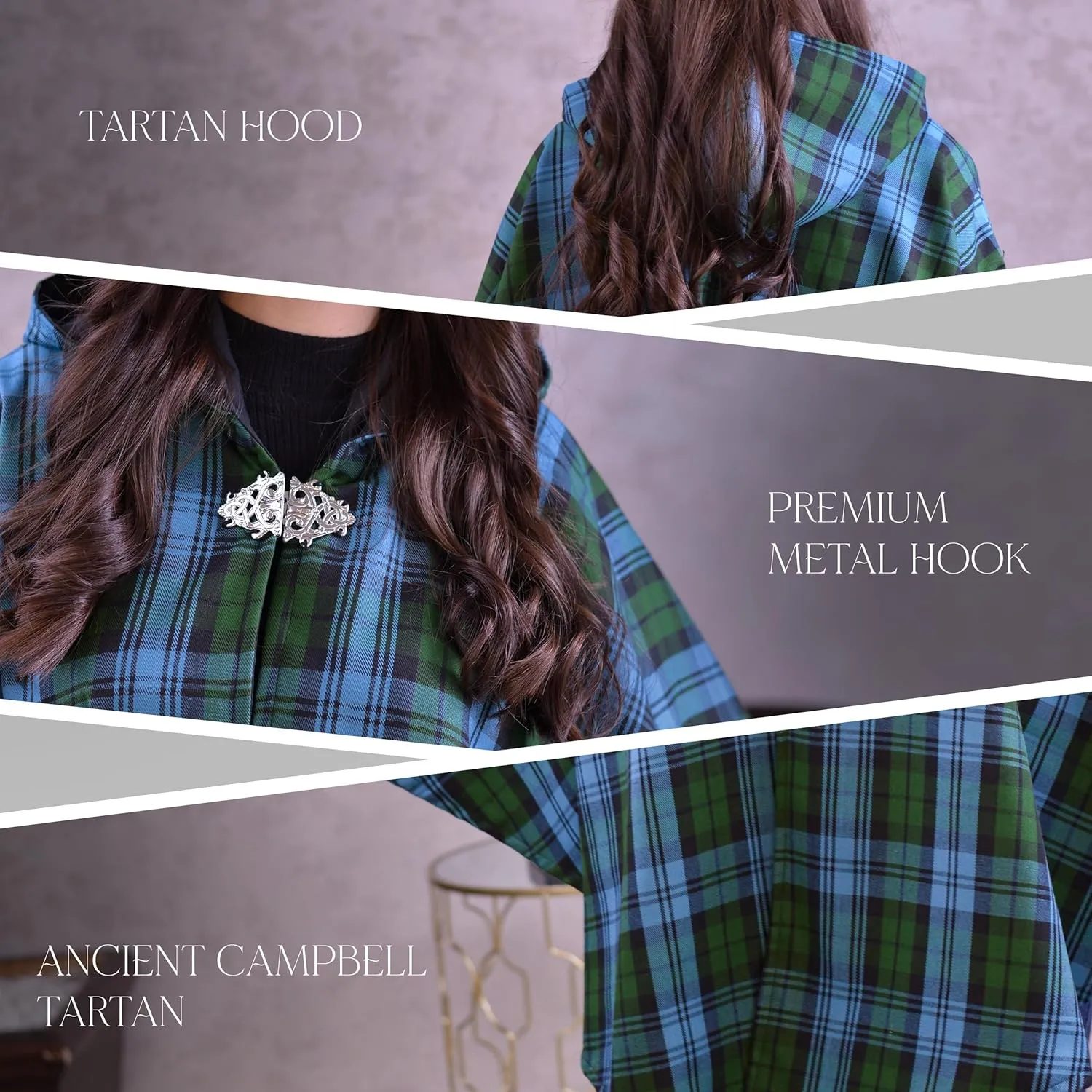 Women's Vintage Plaid Knitted Scottish Cape Traditional Cardigan