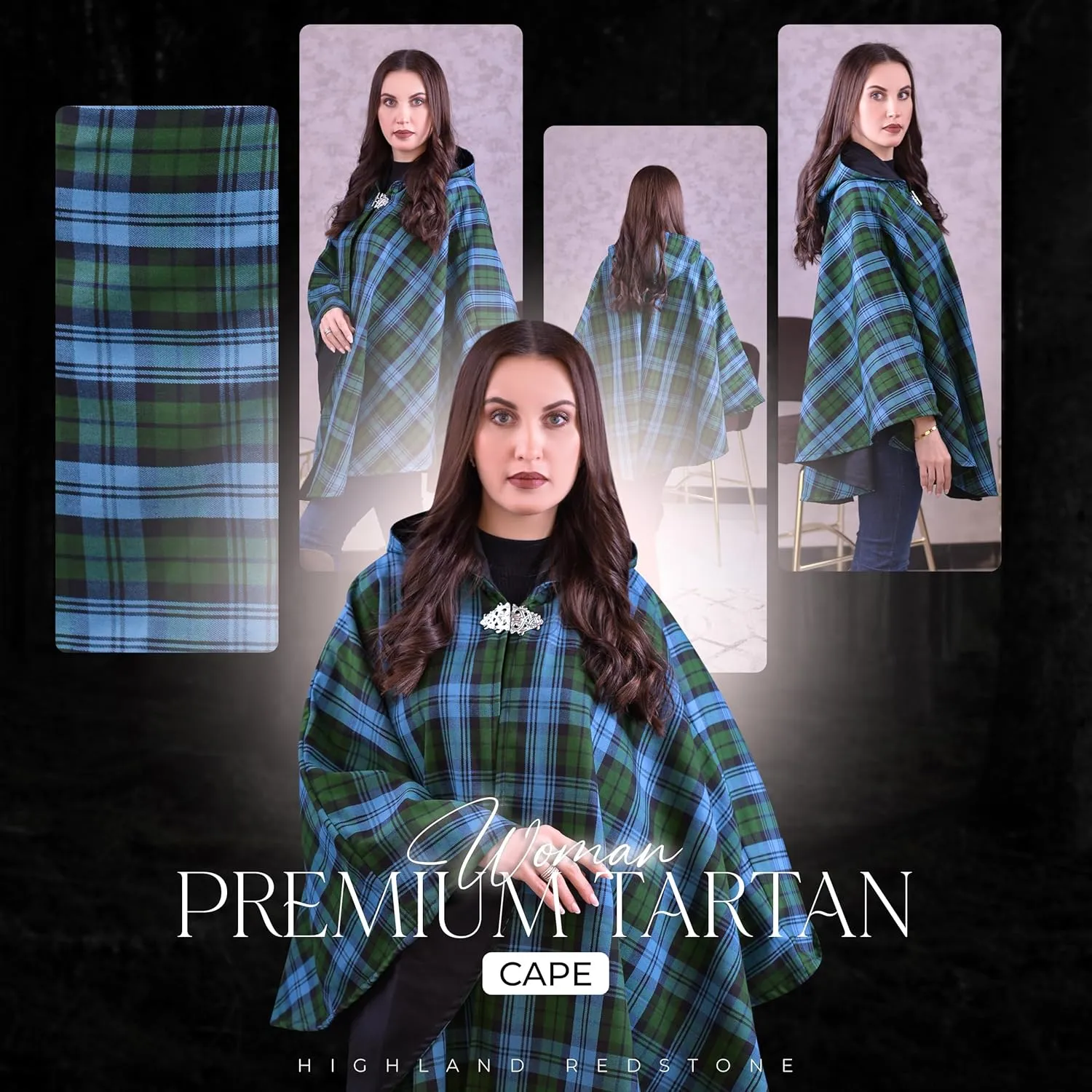 Women's Vintage Plaid Knitted Scottish Cape Traditional Cardigan