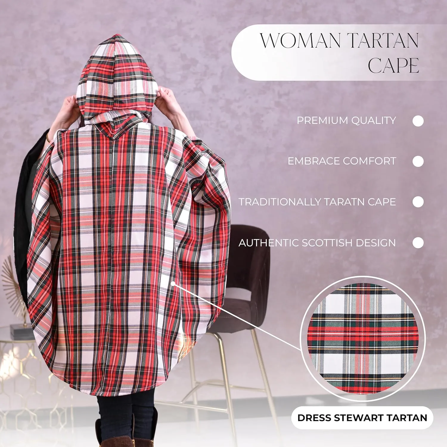 Women's Vintage Plaid Knitted Scottish Cape Traditional Cardigan
