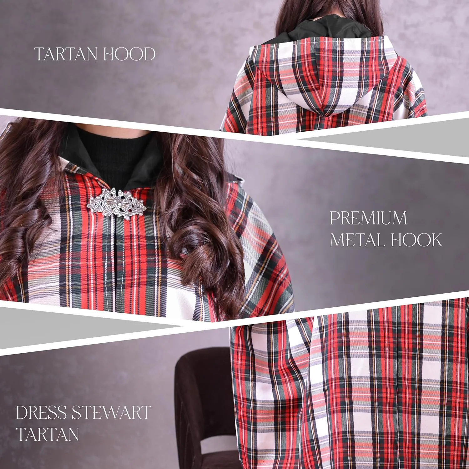 Women's Vintage Plaid Knitted Scottish Cape Traditional Cardigan