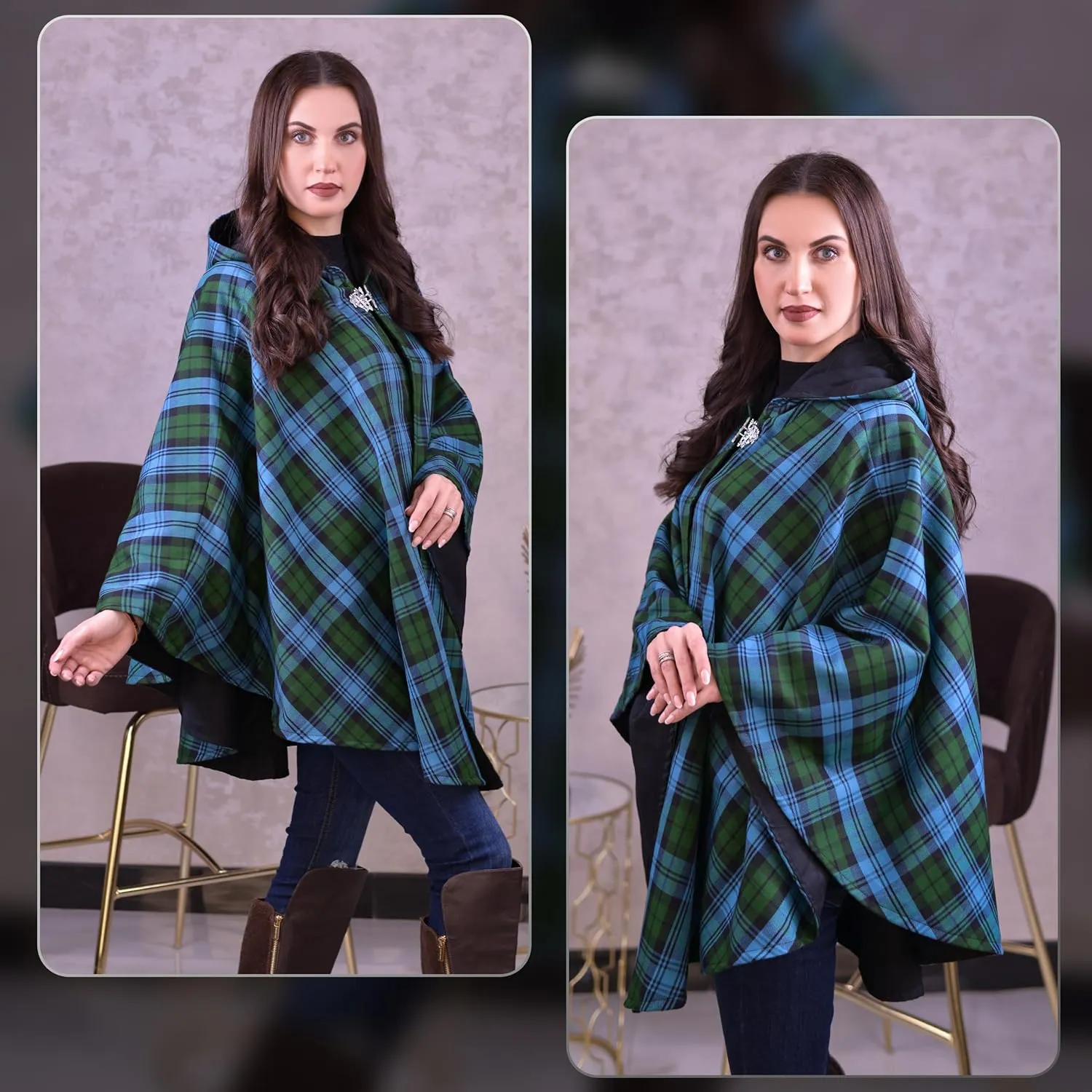Women's Vintage Plaid Knitted Scottish Cape Traditional Cardigan