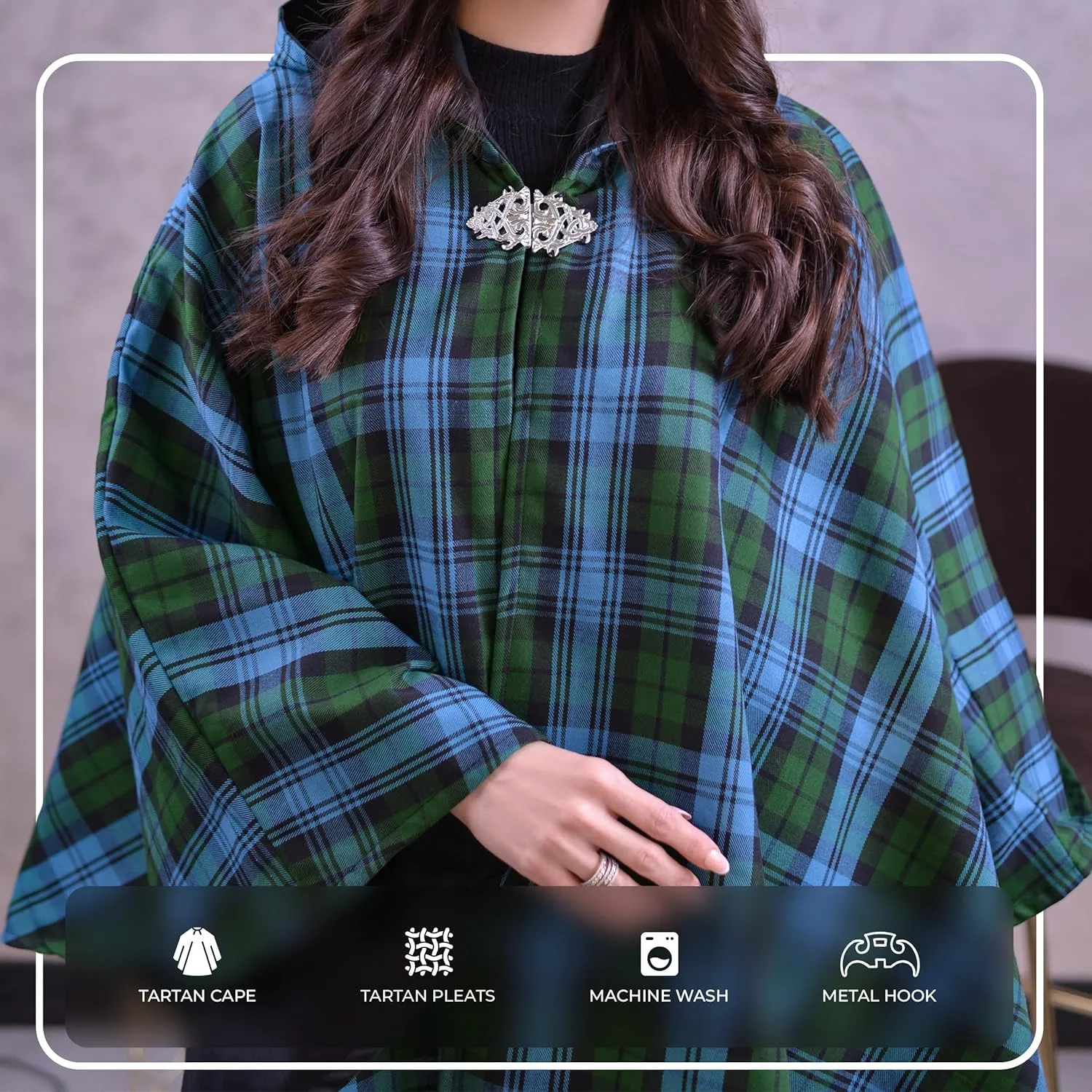 Women's Vintage Plaid Knitted Scottish Cape Traditional Cardigan