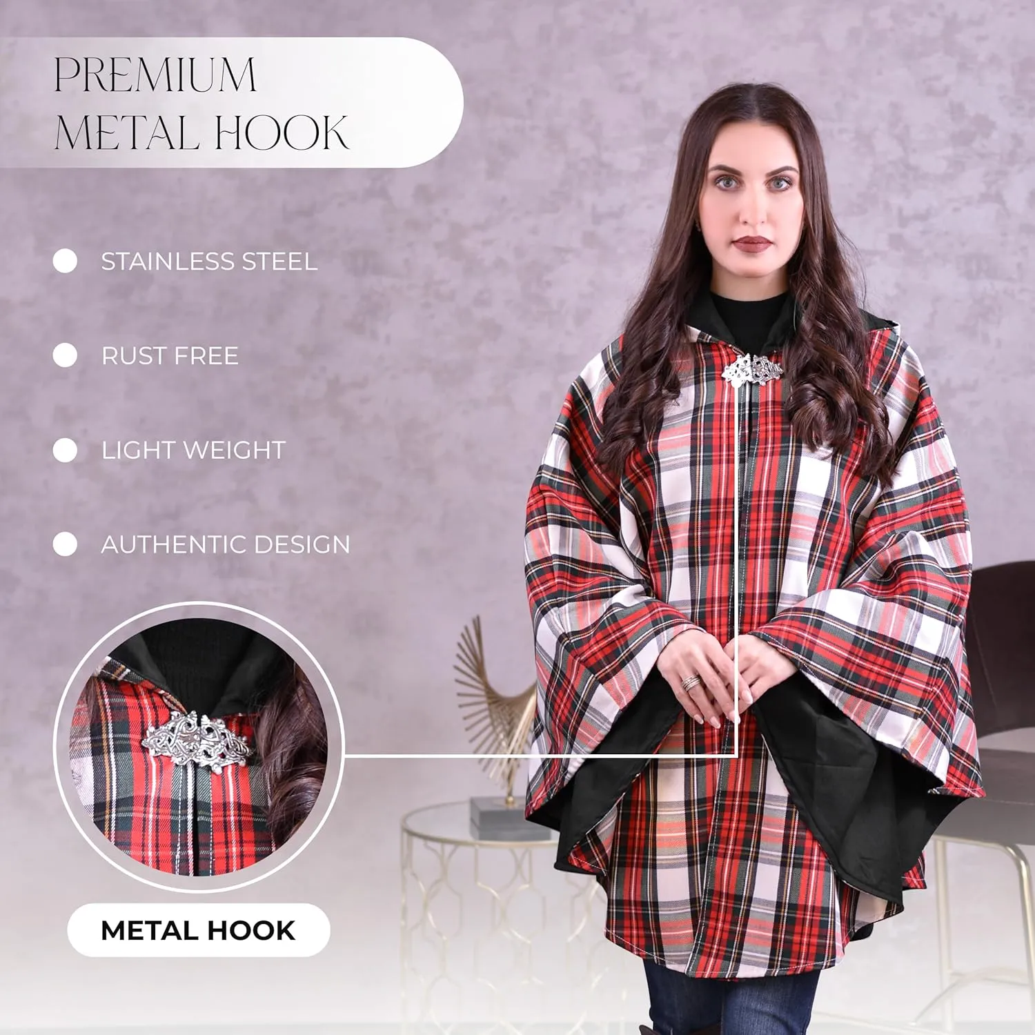 Women's Vintage Plaid Knitted Scottish Cape Traditional Cardigan
