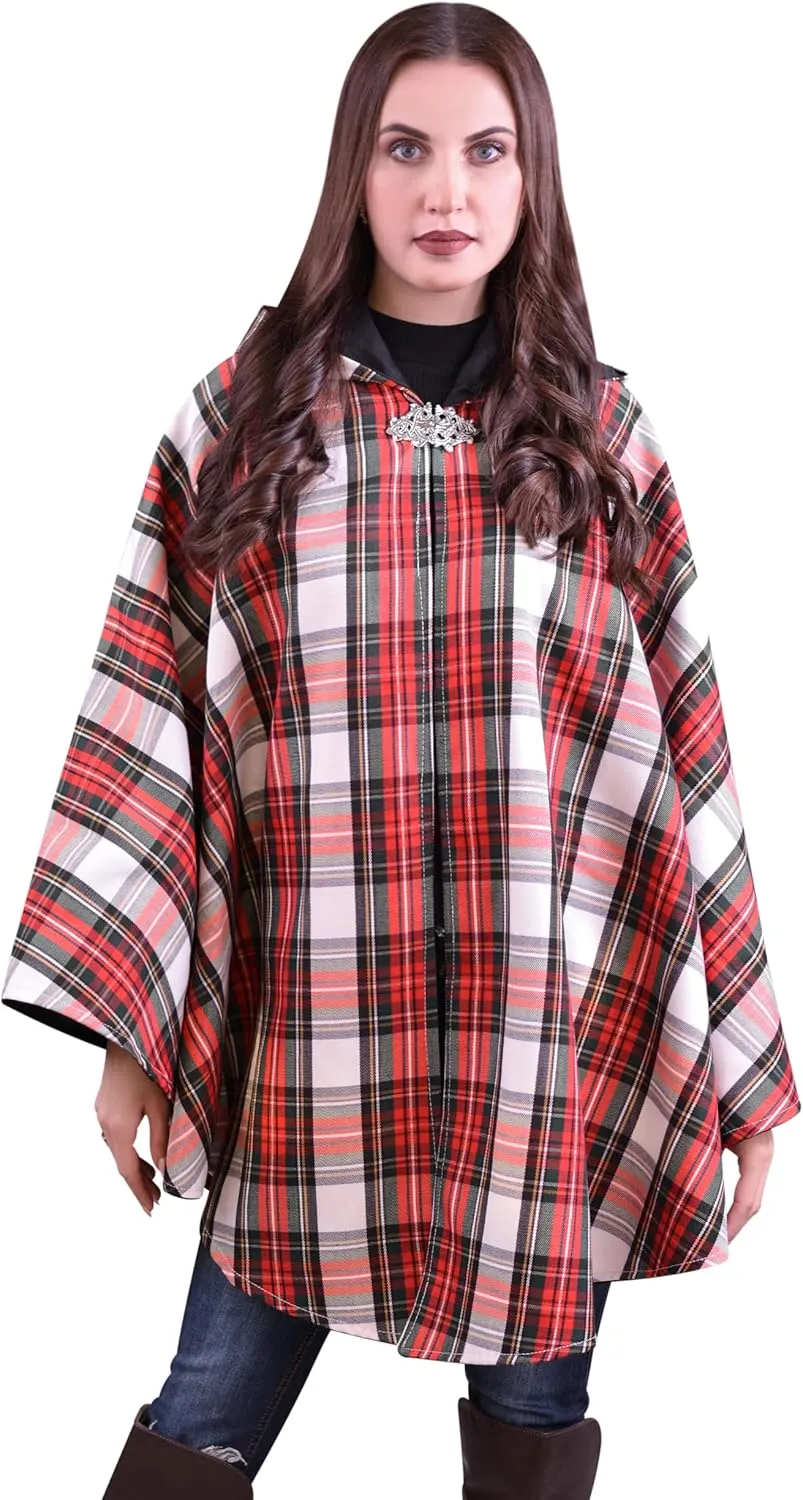 Women's Vintage Plaid Knitted Scottish Cape Traditional Cardigan
