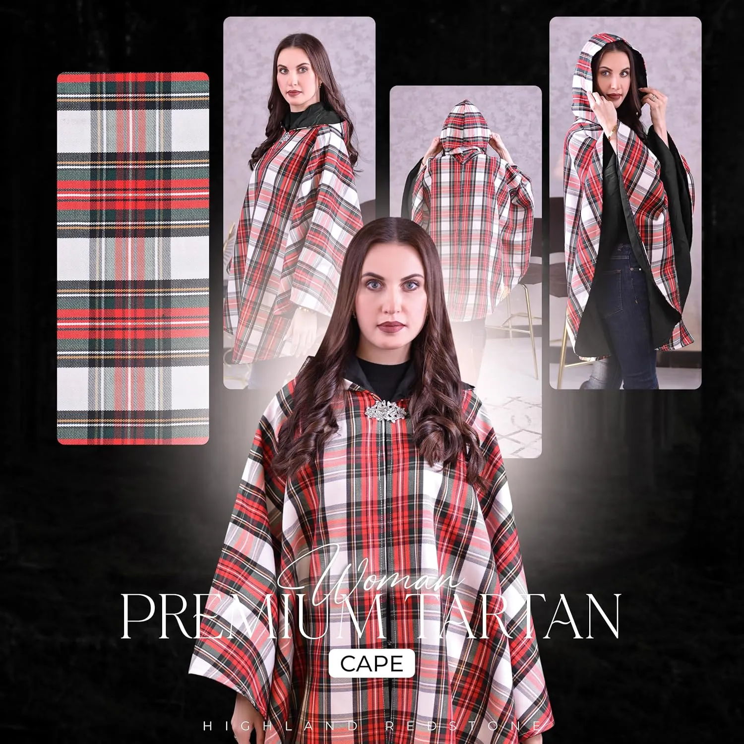Women's Vintage Plaid Knitted Scottish Cape Traditional Cardigan