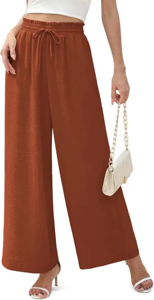 Women's Wide Leg Linen Pants High Waisted Flowy Palazzo Pants Lounge Loose Casual Work Pants Trousers Pockets