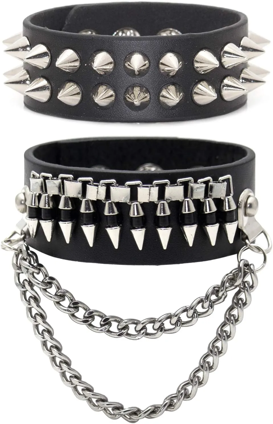 Xusamss 2PCS Punk Alloy Rivet Bracelet Bullet Wristband Chain Leather Cuff Bracelet,7 1/2 Wrist
