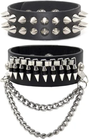 Xusamss 2PCS Punk Alloy Rivet Bracelet Bullet Wristband Chain Leather Cuff Bracelet,7 1/2 Wrist